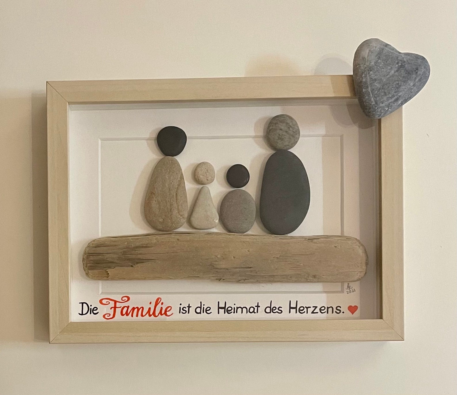 Steinbild Familie, Stein Bild mit Spruch, Kieselsteinbild, nachhaltige