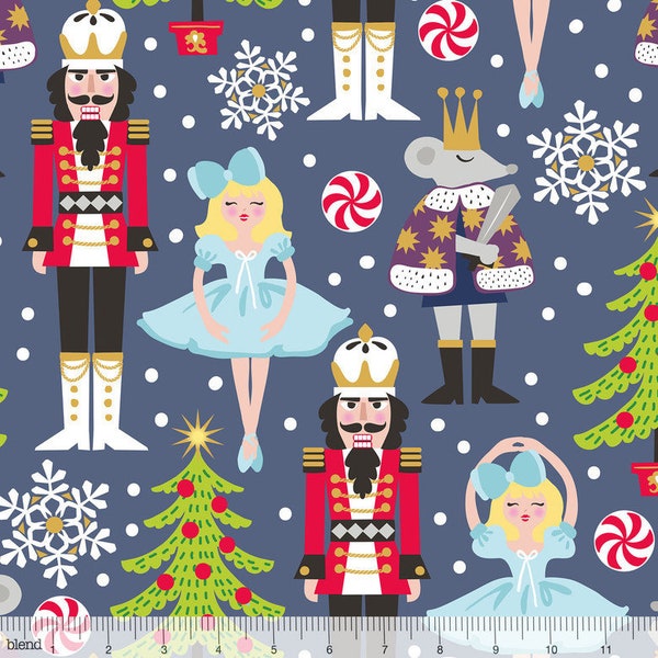 Pre-Order Ships Middle of October 2018 Maude Asbury Snowflake Waltz Nutcracker Navy Blend Fabric (sold in 1 yard increments)