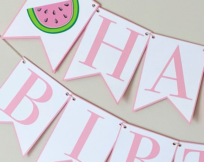 Watermelon Happy Birthday Banner - Fruit Themed Birthday Party, Twotti Fruitti, One In A Melon, Summer Birthday
