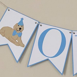 Picture Perfect Pup High Chair Banner Dog Birthday Party Banner, Pink and Blue Birthday Party Decor, First Birthday, One, Two image 1