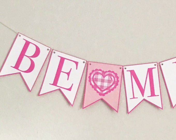 Be Mine Valentine's Day Banner - Pink Gingham Heart, Valentine's Day Party Banner
