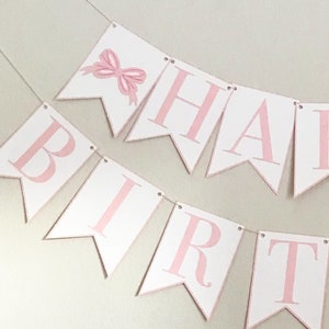 Bow Bash Happy Birthday Banner Birthday Party Banner, Girl Birthday Party Decor, First Birthday, Second Birthday, Pink, Blue image 1