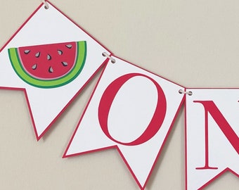 Watermelon High Chair Banner - One in a Melon Birthday Party Banner, Twotti Fruitti Party Decor, First Birthday, One, Two