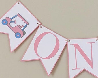 Golf Cart High Chair Banner - Birthday Party Banner, Hole In One Party Decor, First Birthday