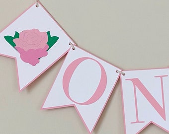 Peony High Chair Banner - Floral First Birthday, Little Flower Party, Floral, Pink and White, Pretty in Pink