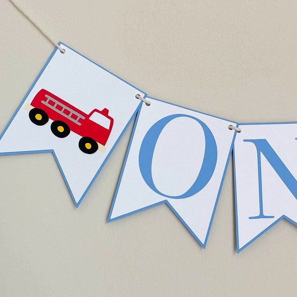 Fire Truck High Chair Banner - Birthday Party Banner, Fire Truck Themed Birthday Party Decor, First Birthday, One, Two
