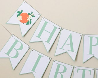 Orange Blossom Happy Birthday Banner - Darling Clementine, Little Cutie Birthday Party Banner, Girl's First Birthday Citrus Party Decor,