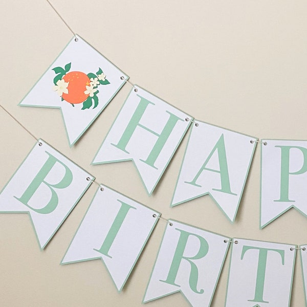 Orange Blossom Happy Birthday Banner - Darling Clementine, Little Cutie Birthday Party Banner, Girl's First Birthday Citrus Party Decor,