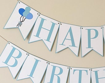 Balloon Bouquet Happy Birthday Banner - Classic Birthday Party Decor, First Birthday, Second Birthday