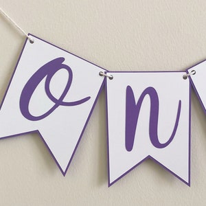 Small Classic Script High Chair Birthday Banner - 3.5&quot; x 4.75&quot; flags, Classic Party Decor, First Birthday, One, Two, Three