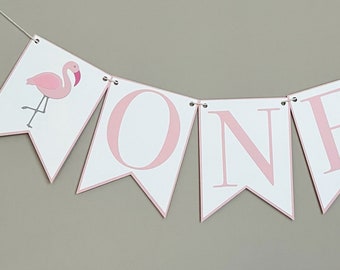 Flamingo High Chair Banner - First Flamingle, Birthday Party Banner, Pink and White, Girl Birthday Party Decor, First Birthday, One, Two