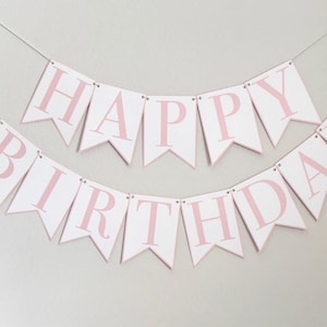 Classic Happy Birthday Party Banner Light Pink & White