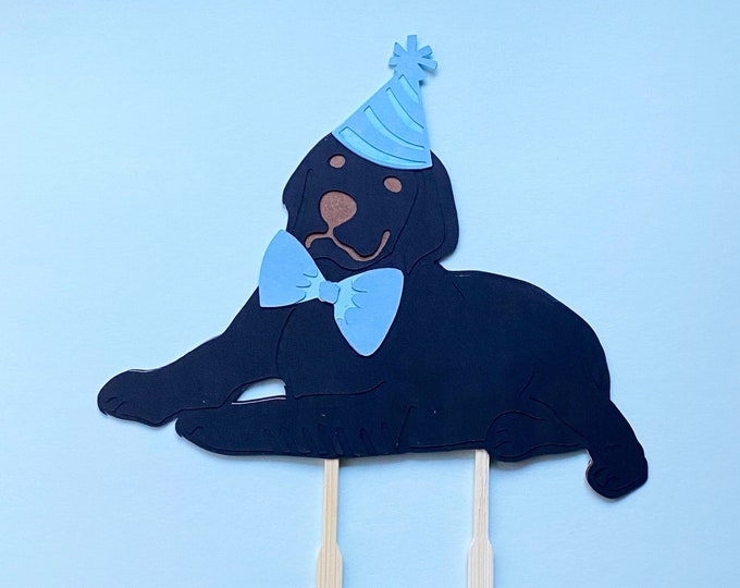 Black Lab Picture Perfect Puppy Cake Topper - Dog Themed Cake Decor, First Birthday, Preppy Birthday Bash, Baby Showe