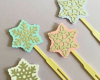 Snowflake Cupcake Toppers (set of 12) - Silver and White, Winter Birthday Party Decor, Winter Wonderland