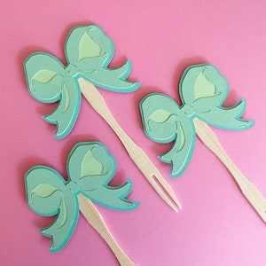 Ribbon Bow Cupcake Toppers – Baby Shower, Set of 12