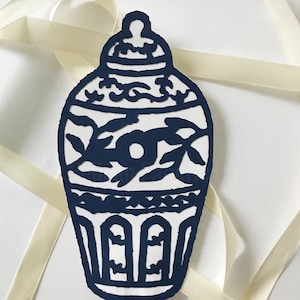 Navy Blue Ginger Jar Cake Topper Chinoiserie Chic Bridal Shower, Girl Birthday Party, Cake Decorations , Blue and White image 5