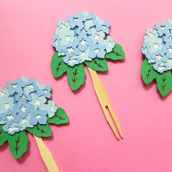 Hydrangea Cupcake Toppers (Set of 12)  - Floral Party Decorations, Baby Shower, Birthday Party
