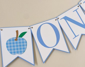 Gingham Apple High Chair Banner - Apple of our eye birthday Party Banner, Fruit Party Decor, First Birthday, One, Two