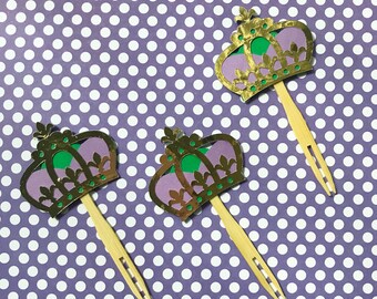 Gold Mardi Gras Crown Cupcake Toppers (Set of 12) - Purple, Green and Gold