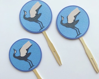 Crane Cupcake Toppers (Set of 12)  - Blue and White, Chinoiserie Chic, Boy Baby Shower, Blue Baby Shower, Birthday Party