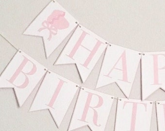 Happy Birthday Bonnet Banner - Pink Birthday Party Banner, Bonnet Bash, Southern Belle, Tickled Pink, First Birthday