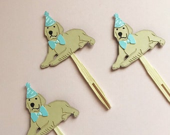 Golden Retriever Cupcake Toppers - Handmade Puppy Birthday Decorations (Set of 12)