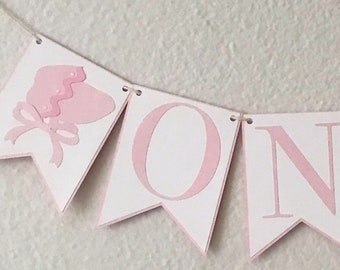 Pink Bonnet High Chair Banner - Bonnet Birthday Party, Tickled Pink, Baby's First Birthday, Ribbons and Bows, Southern Belle