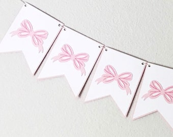 Bow Bash Banner - Pink and White Banner, Ribbons and Bows, Baby Girl Birthday Party Decor, Baby Shower, Southern Belle, Bridal Shower
