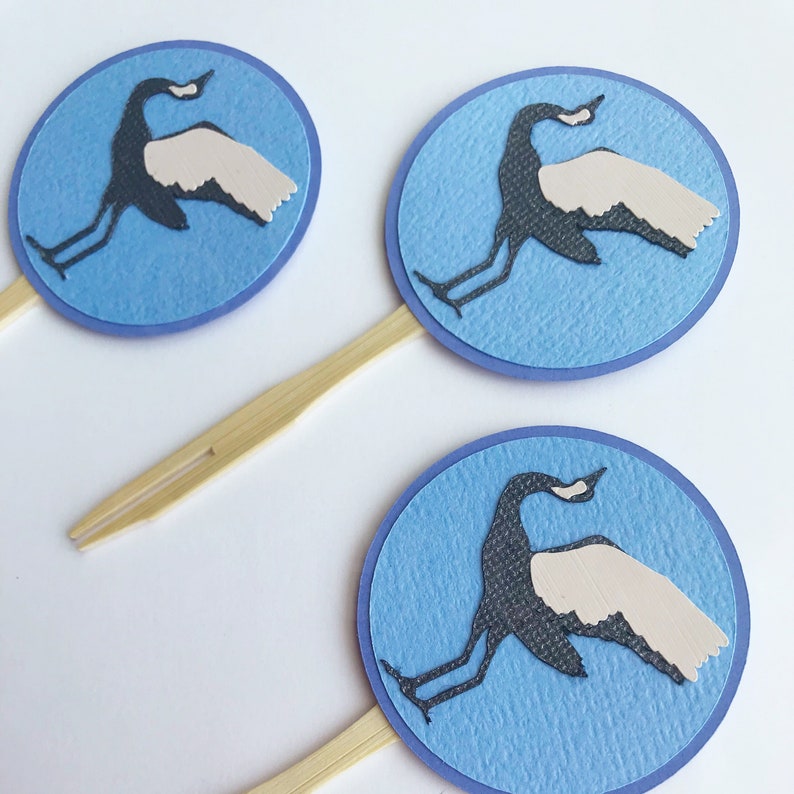 Crane Cupcake Toppers Set of 12 Blue and White, Chinoiserie Chic, Boy Baby Shower, Blue Baby Shower, Birthday Party image 4