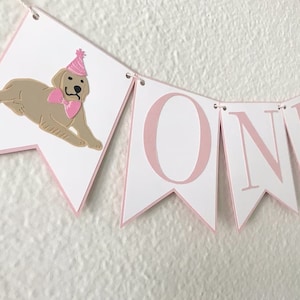 Picture Perfect Pup High Chair Banner Dog Birthday Party Banner, Pink and Blue Birthday Party Decor, First Birthday, One, Two image 7