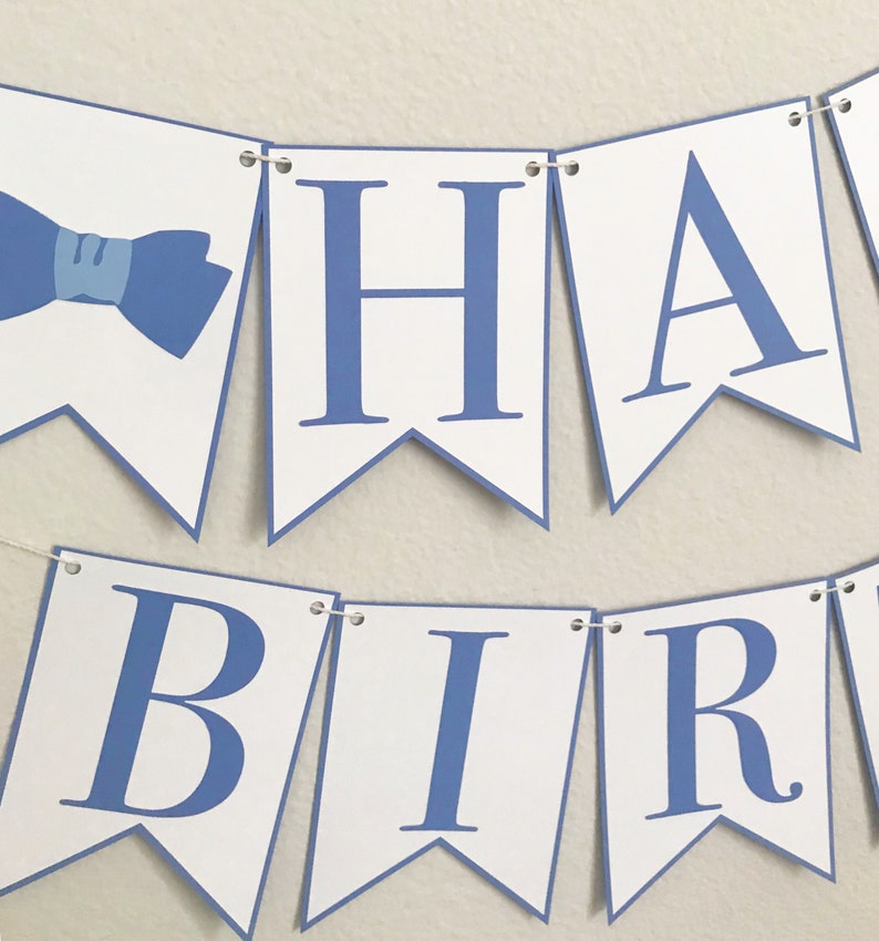 Bow Tie Happy Birthday Banner Birthday Party Banner, Boy Birthday Party Decor, First Birthday, Little Gentleman image 2