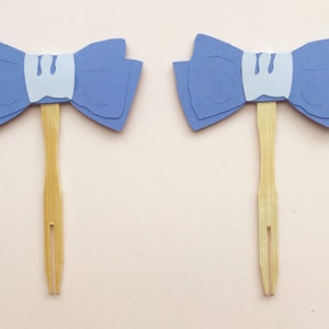 Blue Bow Tie Cupcake Toppers Little Gentleman Birthday, Baby Shower, Blue and White, Little Man Party image 3