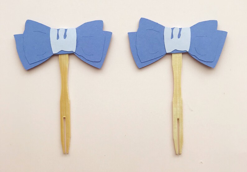 Blue Bow Tie Cupcake Toppers Little Gentleman Birthday, Baby Shower, Blue and White, Little Man Party image 3