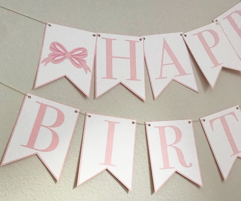 Bow Bash Happy Birthday Banner Birthday Party Banner, Girl Birthday Party Decor, First Birthday, Second Birthday, Pink, Blue image 2