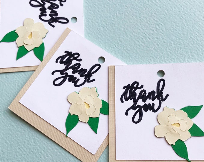 Magnolia Thank You Gift Tags (Set of 12) - Magnolia Favor Tags, Thank You Tags, Sweet Magnolia, Botanical, Neutral Gift Tags