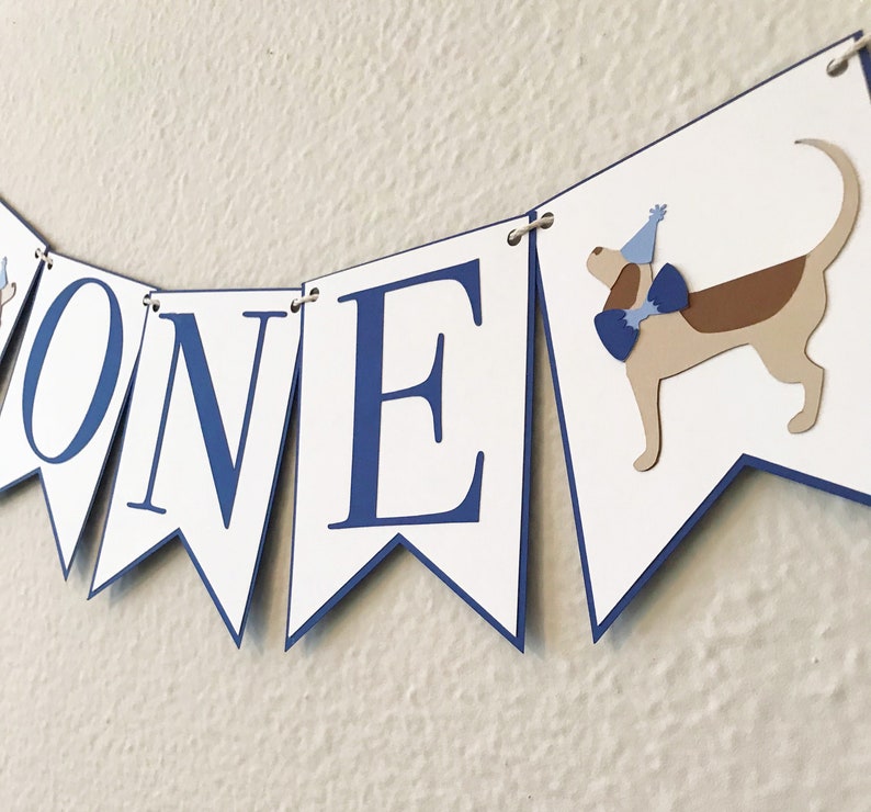 Puppy Party High Chair Banner Birthday Party Banner, Blue and White, Boy Birthday Party Decor, First Birthday, One, Two Bild 6