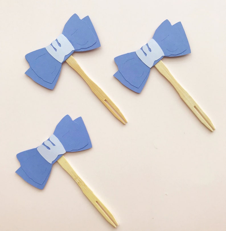 Blue Bow Tie Cupcake Toppers Little Gentleman Birthday, Baby Shower, Blue and White, Little Man Party image 4