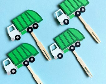 Garbage Truck Cupcake Toppers - Set of 12, Loads of Fun Themed Party Decor, First Birthday, One, Two