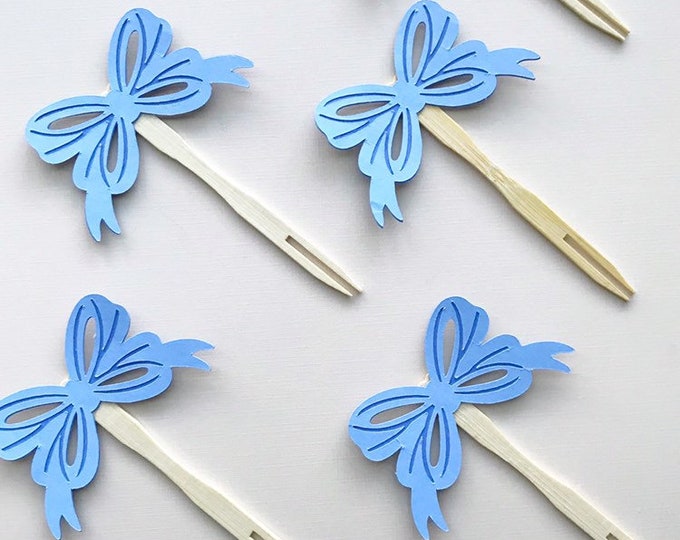 Bow Cupcake Toppers - Little Lady Baby Shower, Little Southern Belle, Blush and Bashful Baby Shower, Pink Ribbons