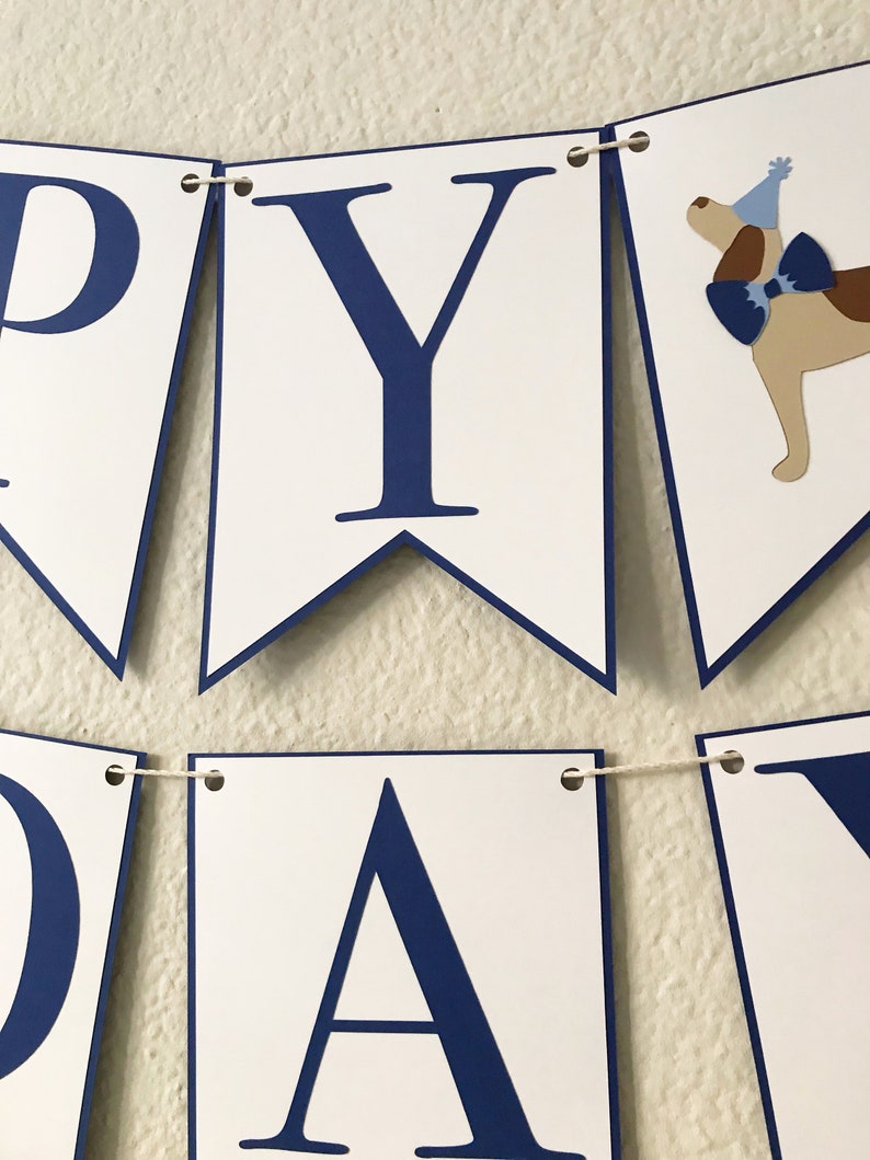 Preppy Puppy Party Happy Birthday Banner Dog Birthday, Boy Birthday Party Decor, First Birthday, Little Gent image 2