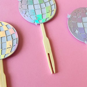 Disco Ball Cupcake Toppers Set of 12 Silver, Sparkle, Boogie, Bachelorette, Birthday, Celebrations, Groovy image 5