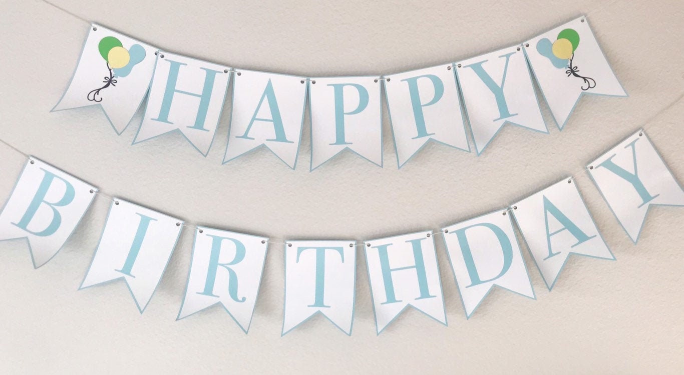 Blue Balloon Bouquet Happy Birthday Banner Birthday Party Banner