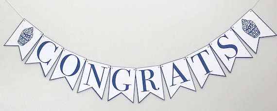 Congrats Banner - Navy Blue Ginger Jar, Chinoiserie Party Decor