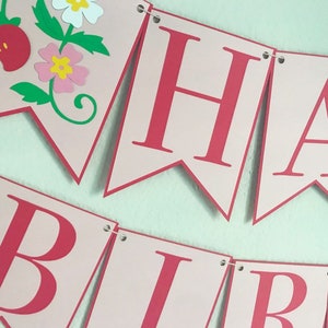 Strawberry Blossom Birthday Banner Berry Bash, Happy Birthday Party Banner, Berry First Birthday, Strawberry Girl Birthday image 3