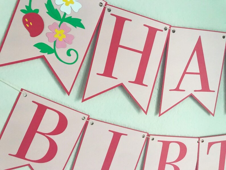 Strawberry Blossom Birthday Banner Berry Bash, Happy Birthday Party Banner, Berry First Birthday, Strawberry Girl Birthday image 3