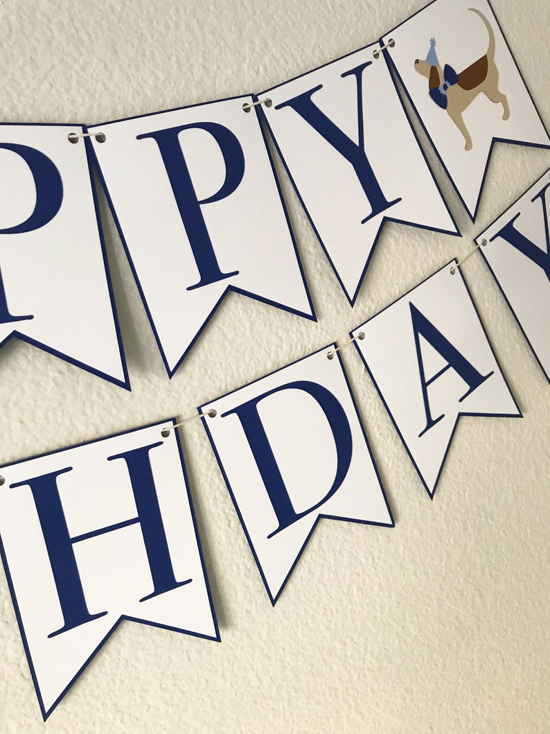 Preppy Puppy Party Happy Birthday Banner Dog Birthday, Boy Birthday Party Decor, First Birthday, Little Gent image 4