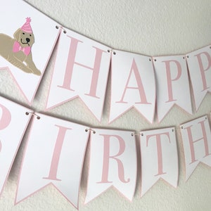 Picture Perfect Pup Happy Birthday Banner Dog Birthday Party Banner, Pink and Blue Birthday Party Decor, Kids Birthday Light Pink