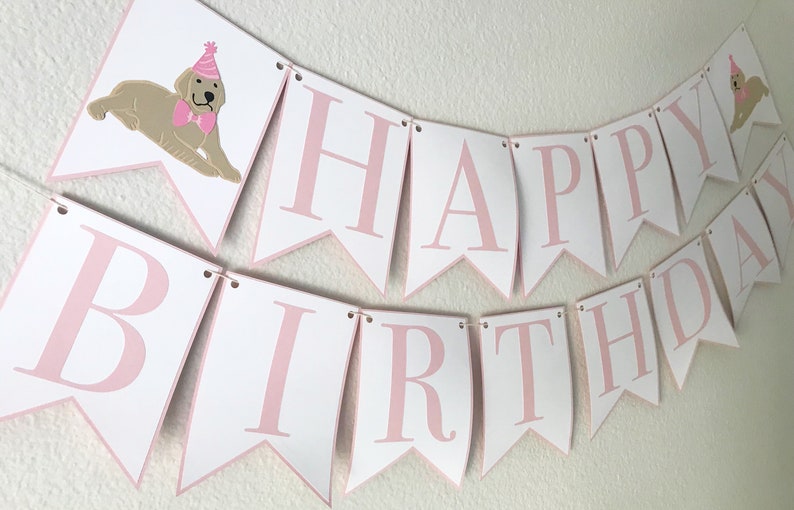 Picture Perfect Pup Happy Birthday Banner Dog Birthday Party Banner, Pink and Blue Birthday Party Decor, Kids Birthday Light Pink