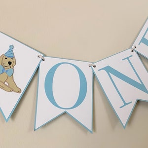 Picture Perfect Pup High Chair Banner Dog Birthday Party Banner, Pink and Blue Birthday Party Decor, First Birthday, One, Two Light Blue