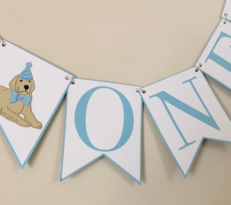 Picture Perfect Pup High Chair Banner Dog Birthday Party Banner, Pink and Blue Birthday Party Decor, First Birthday, One, Two Light Blue